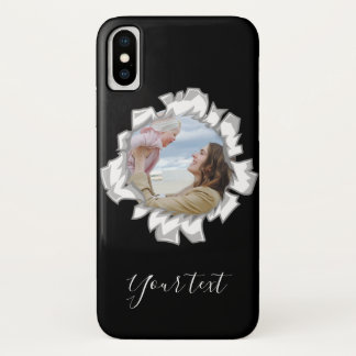 Black Elegant Personalised Photo Text iPhone X Case