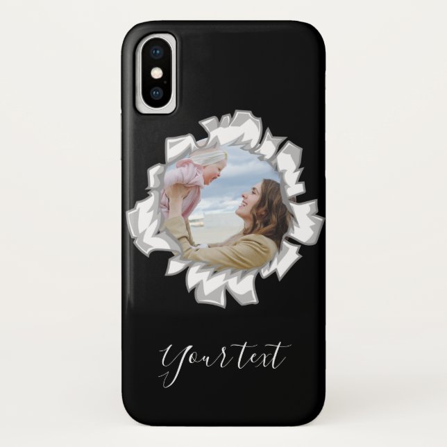 Black Elegant Personalised Photo Text Case-Mate iPhone Case (Back)