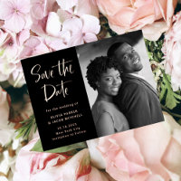 Black | Elegant Photo Save the Date Rose Gold