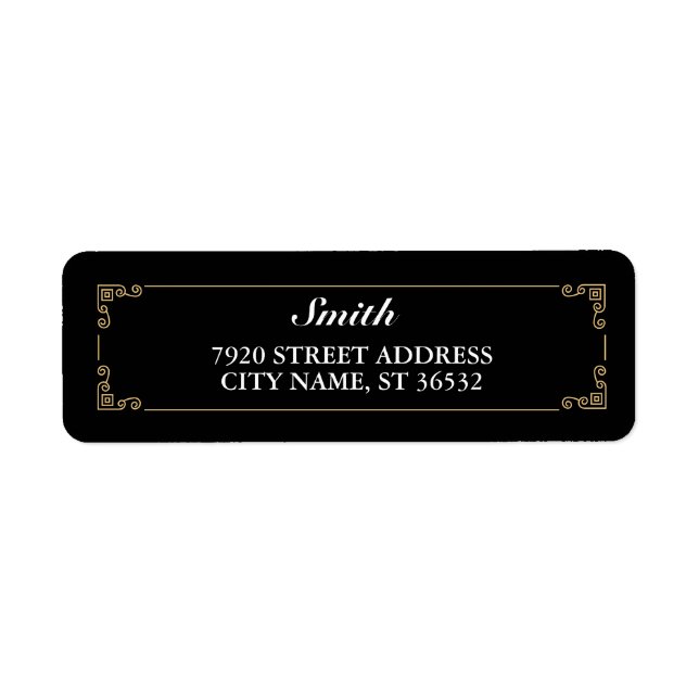 Black Elegant Retro Return Address Label (Front)