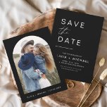 Black Elegant Save the Date Photo Minimalist<br><div class="desc">Wedding Black Save the Date Cards that have a photo on the front. The Save the Date cards contain a modern hand lettered cursive script typography that are elegant,  simple and modern to use after you minimalist simple wedding day celebration.</div>