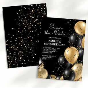 Black Elegant Script 50th Birthday Invitation
