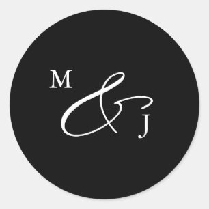 Black Elegant Script Ampersand Typography Classic Classic Round Sticker