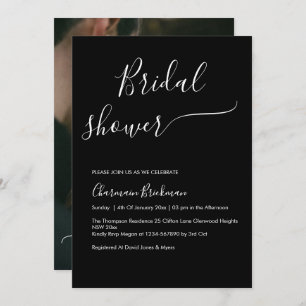Black Elegant Script Calligraphy Bridal Shower Invitation