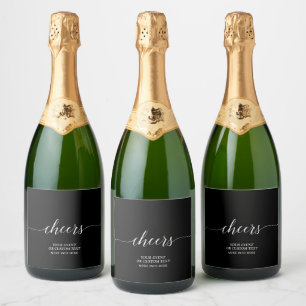 Black Elegant Script Cheers Party Favour Sparkling Wine Label