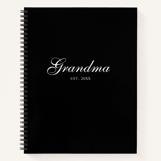 Black Elegant Script Established Grandma Notebook (Front)