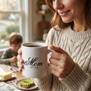 Black Elegant Script Established Mum Two-Tone Coffee Mug
