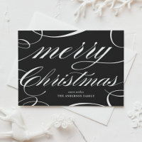 Black Elegant Script Flourish Merry Christmas