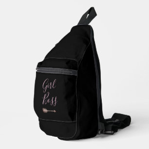 Black Elegant Script Girl Boss Sling Bag