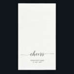 Black Elegant Script Lettering Cheers Event Napkin<br><div class="desc">Add stylish detail to your special day with this personalised party napkin. This design features stylish typography " Cheers" with custom text. You can personalise the text for any event or party. Matching invitations and party supplies are available in my shop BaraBomDesign.</div>