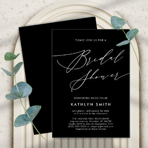 Black Elegant Script Minimalist Chic Bridal Shower Invitation