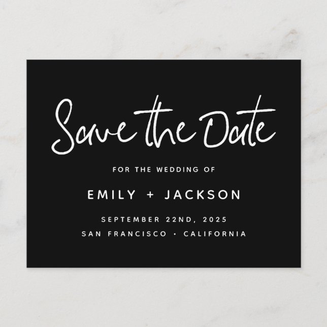 Black Elegant Script Modern Simple Save the Date Announcement Postcard (Front)
