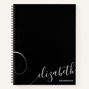 Black Elegant Script Name Personalised Notebook