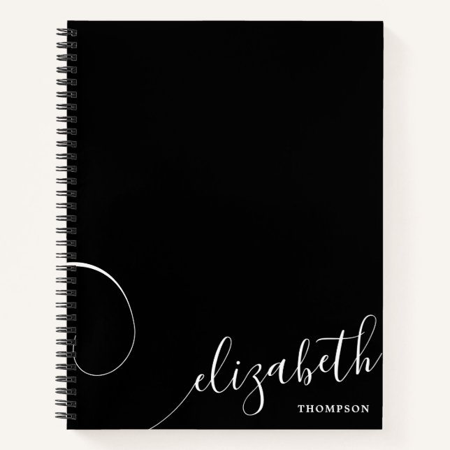 Black Elegant Script Name Personalised Notebook (Front)