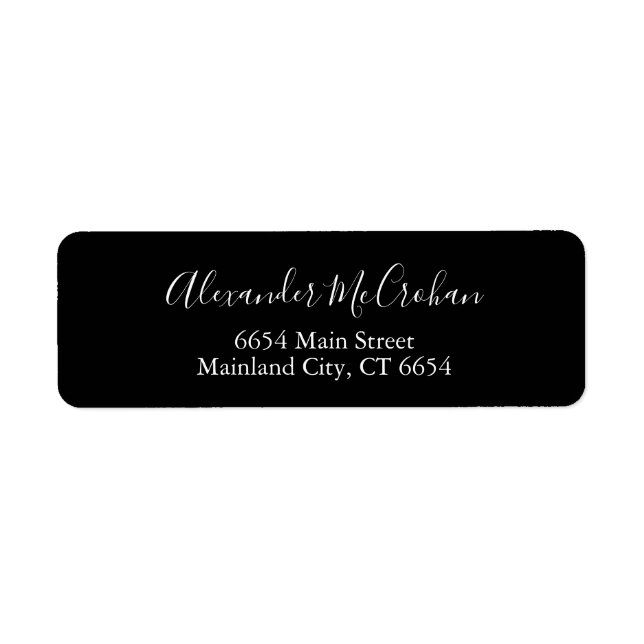 Black Elegant Script Return Address Label (Front)