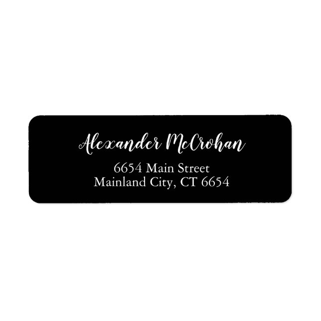 Black Elegant Script Return Address Label (Front)