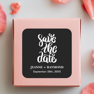 Black Elegant Script Save The Date Boho Wedding Square Sticker