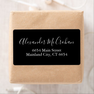 Black Elegant Script Shipping Address Label
