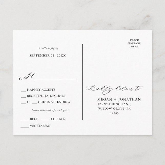 Black Elegant Script Typography Menu Choice Postcard (Back)