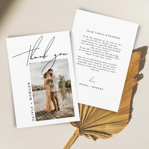 Black Elegant Script Typography Photo Wedding Thank You Card