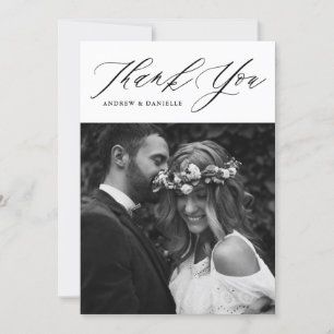 Black Elegant Script Vertical Wedding Thank You Card