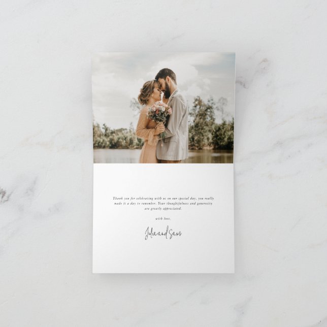 Black Elegant Script Wedding Photo+Message Thank You Card (Inside)