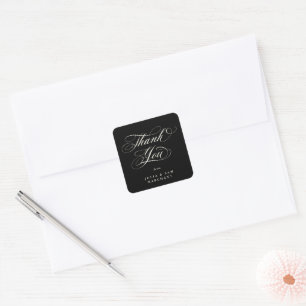 Black Elegant Script Wedding Thank You Square Sticker
