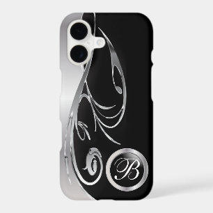 Black & Elegant Silver Metallic Print Monogram