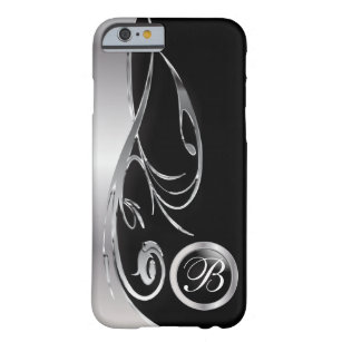 Black & Elegant Silver Metallic Print   Monogram Barely There iPhone 6 Case
