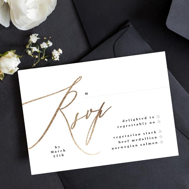 Black Elegant Simple Gold Wedding RSVP Card (Creator Uploaded)