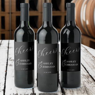 Black elegant simple wedding favour printed wine label
