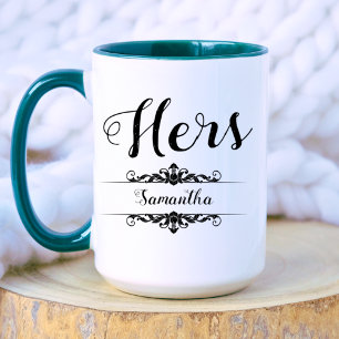 Black Elegant Stylish His Hers Wedding Couple Mug