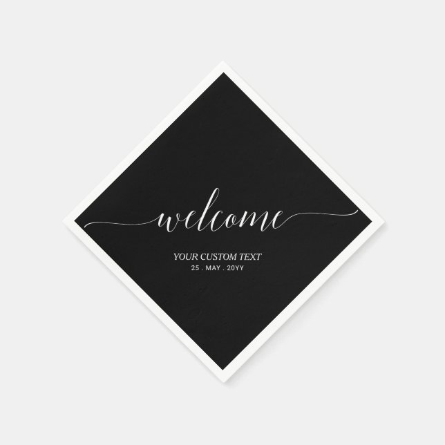 Black | Elegant Stylish Lettering Welcome Party Napkin (Corner)