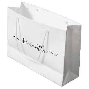 Black Elegant Swash Signature Name Large Gift Bag