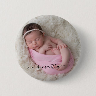 Black Elegant Swash Signature Name Photo 6 Cm Round Badge