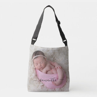Black Elegant Swash Signature Name Photo Crossbody Bag