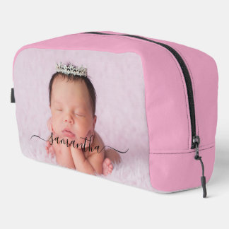 Black Elegant Swash Signature Name Photo Dopp Kit