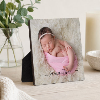 Black Elegant Swash Signature Name Photo Plaque