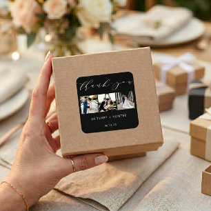 Black Elegant Thank You 3 Photo Collage Square Sticker
