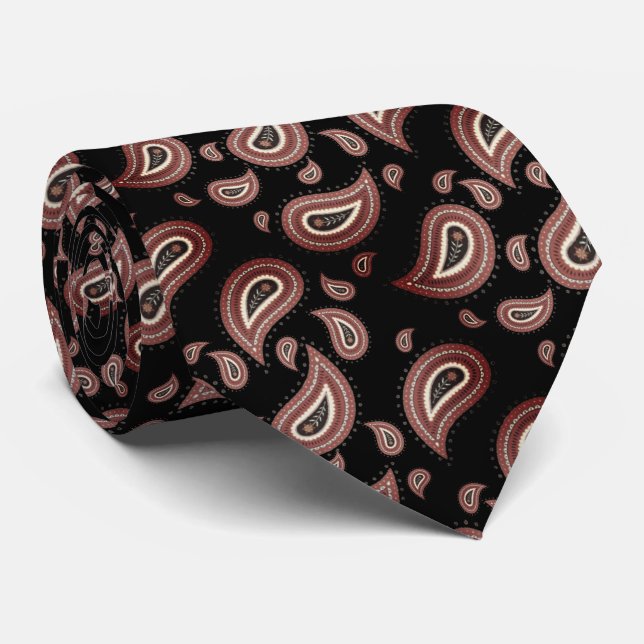 Black elegant tie with off red (Rolled)