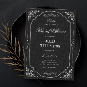 Black elegant victorian bridal shower invitation