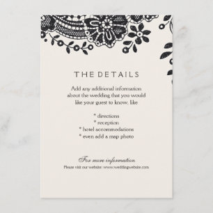 Black elegant vintage lace wedding details card