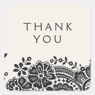 Black elegant vintage lace wedding favour square sticker