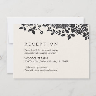 Black elegant vintage lace wedding reception invitation
