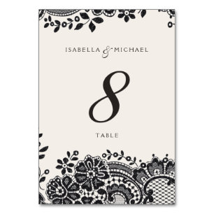 Black elegant vintage lace wedding table card