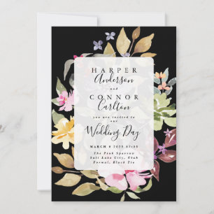 Black Elegant Watercolor Beautiful Wedding Invitation