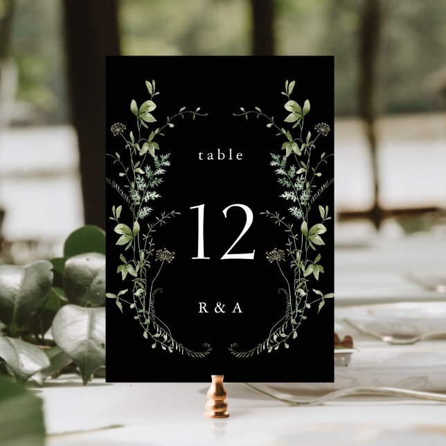 Black Elegant Watercolor Wildflowers Wedding Table Number (Creator Uploaded)