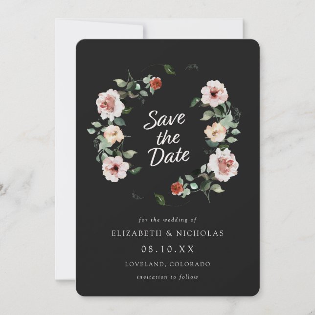 Black Elegant Wedding Save The Date (Front)