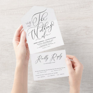 Black Elegant Whimsical Calligraphy Wedding All In One Invitation