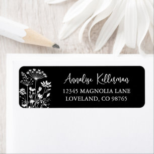 Black Elegant Wildflower Return Address Label